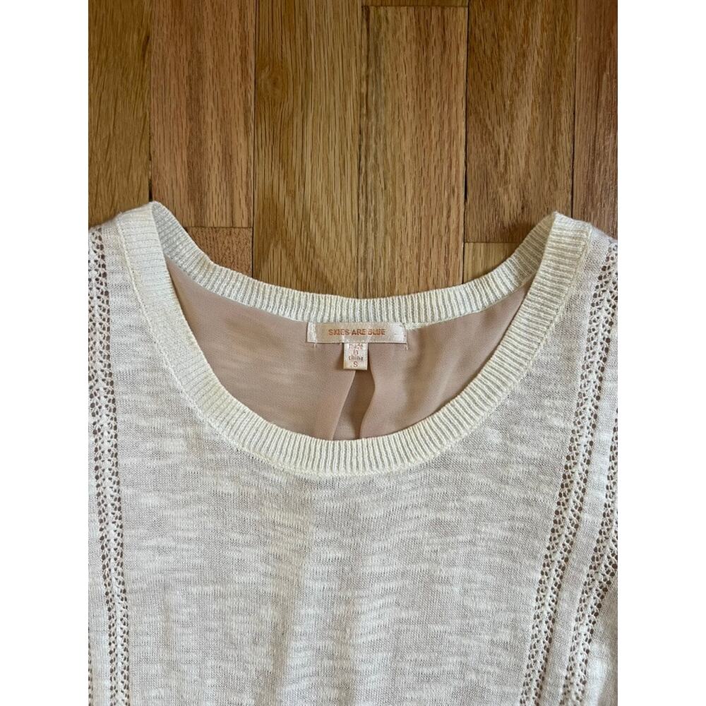 Skies Are Blue Cream Sweater Crochet Panel Peach Inside layer Knit 90s (size S) - Picture 2 of 7